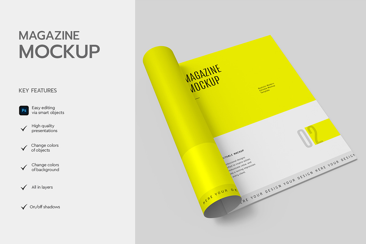Open Rolled Magazine Mockup