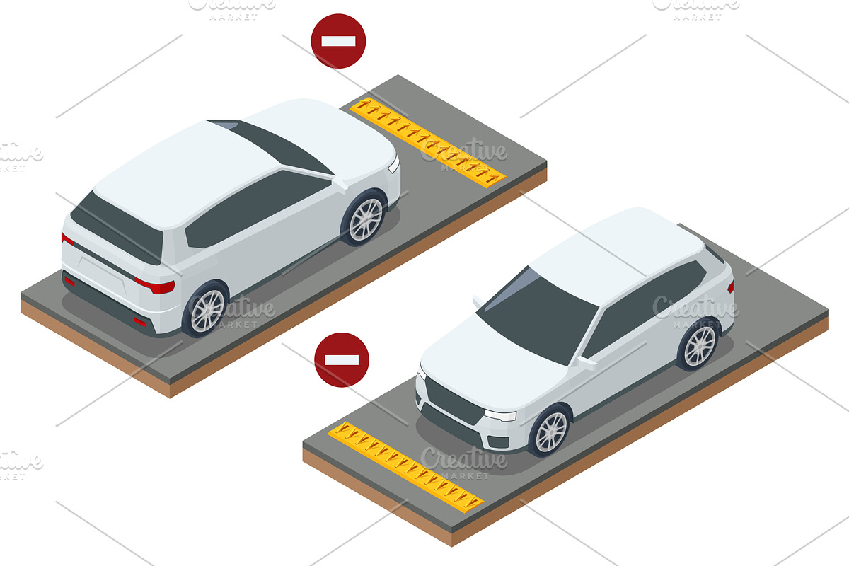Isometric road spike barrier with no, a Transportation Illustration by Golden Sikorka
