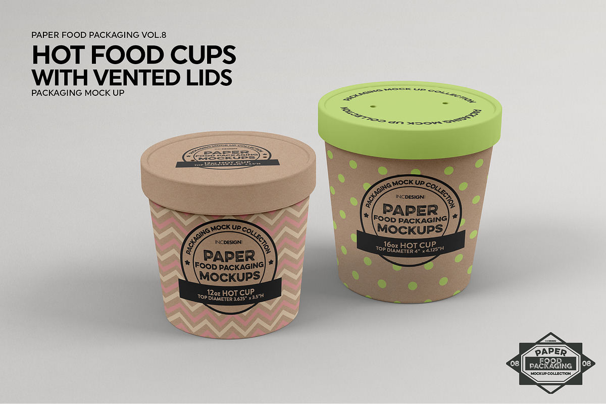 Hot Food Cups w Vented Lids Mockup, a Packaging Mockup by INCDesign (Photo 3 of 8)