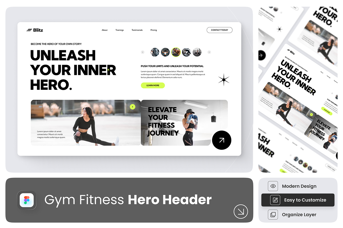Blitz - Gym Fitness Hero Header, an UI Kit Template by Annora Studio (Photo 1 of 4)