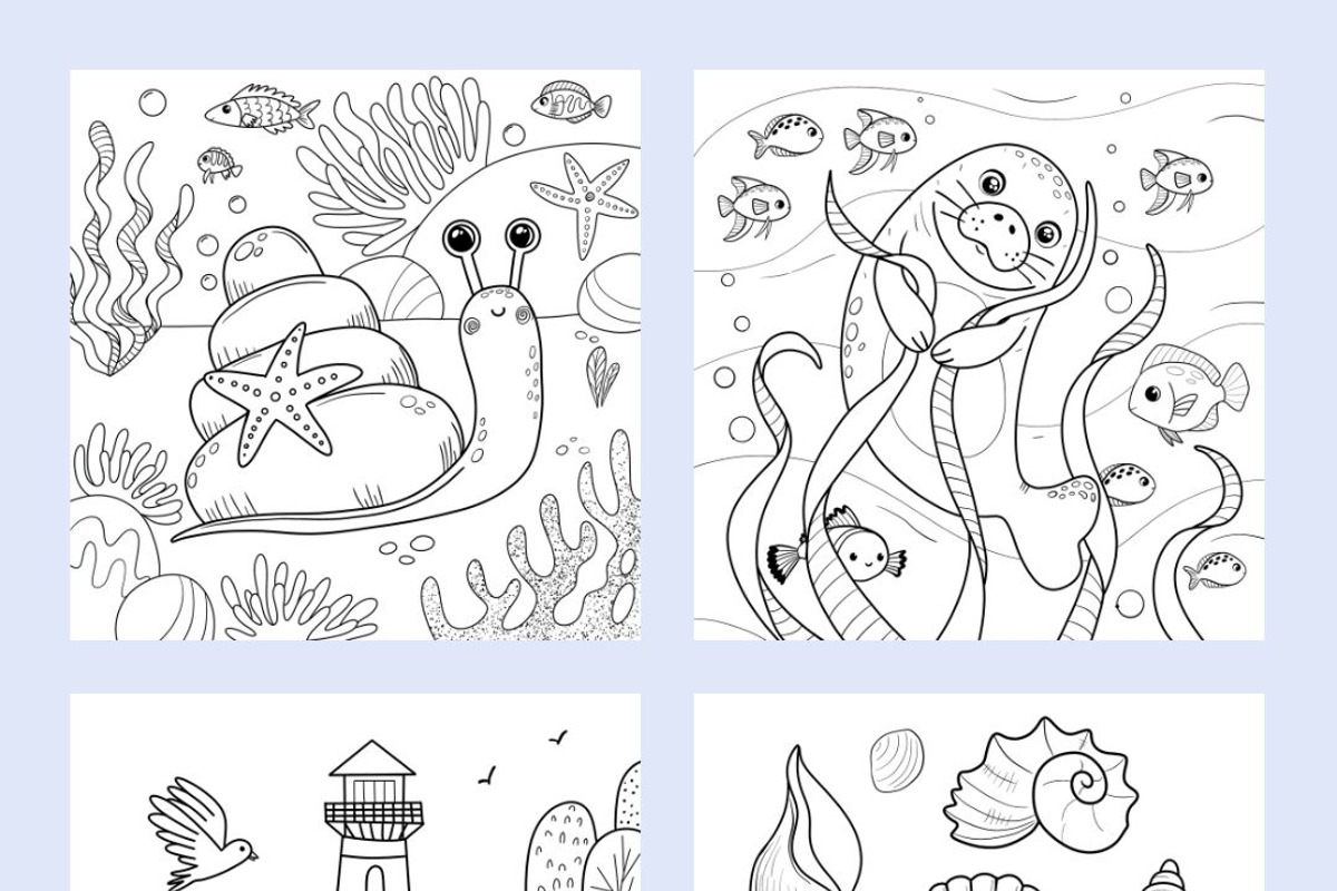 50 Printable Ocean Coloring Pages, an Animal Illustration by LikaYu (Photo 6 of 9)