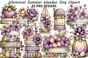 Whimsical Summer Wooden Sing Clipart, an Illustration by Daily.Designs