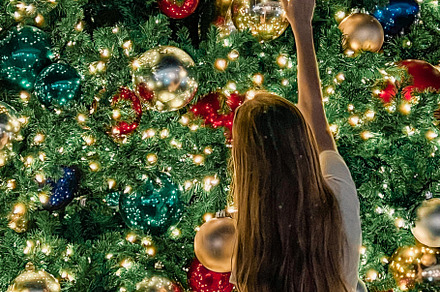 Young girl on the background of the Christmas tree in Miami. Beautiful Christma, a Person Photo by travnikovstudio