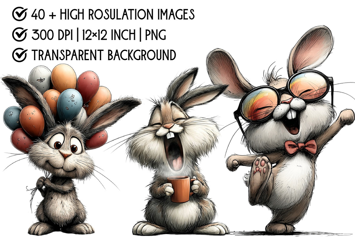 Funny Bunny Clipart Bundle, an Illustration by Pixels.Craft (Photo 4 of 6)