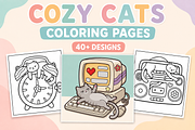 Cozy Cats Coloring Pages #2, an Animal Illustration by Inkivelle Studio (Thumbnail 1 of 3)