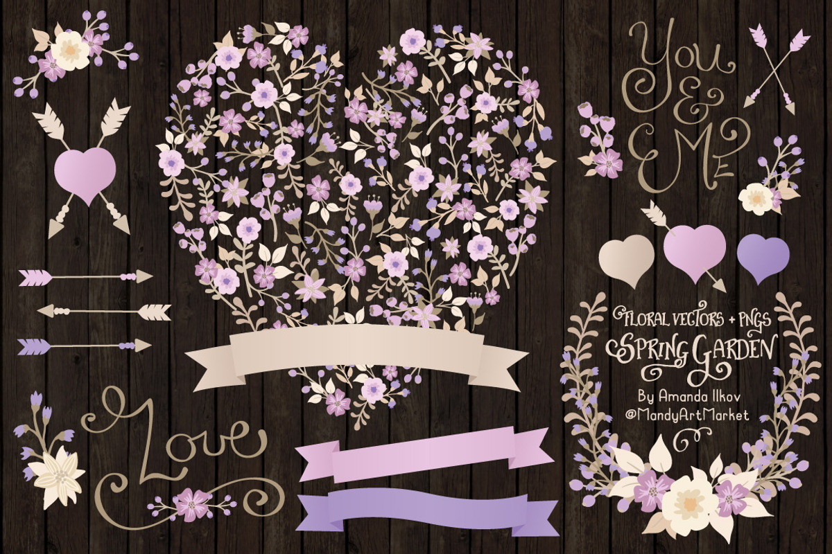 Lavender Floral Heart & Banner, an Illustration by Amanda Ilkov (Photo 2 of 4)