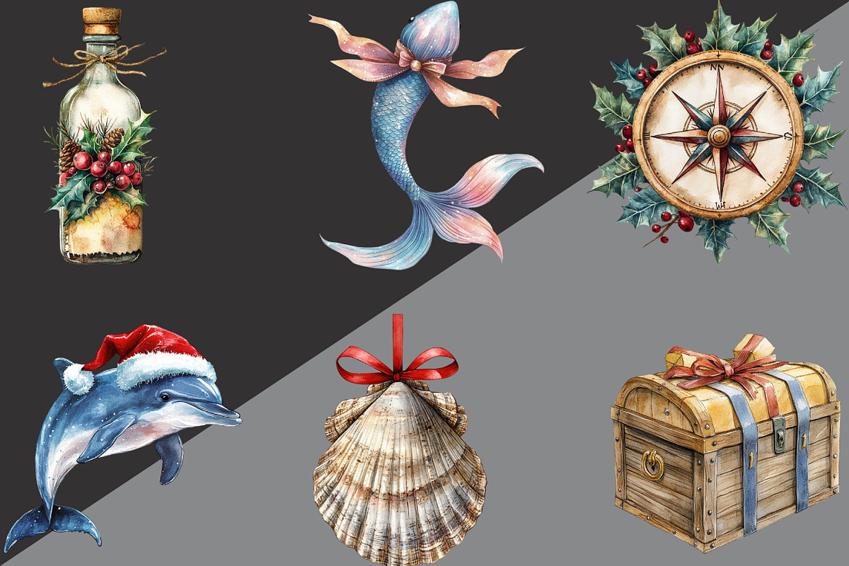 Merry Maritime Christmas Clipart, an Illustration by Black Bird Studio (Photo 3 of 6)