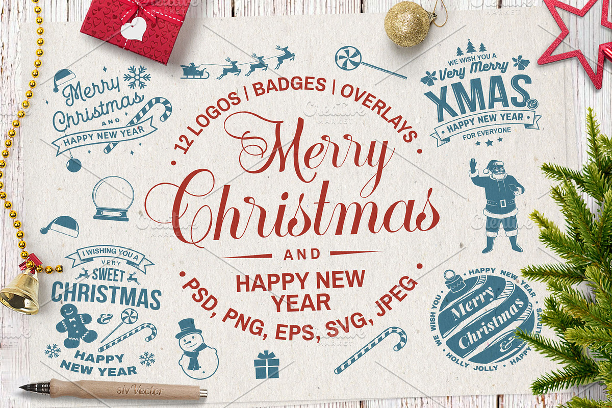Christmas Logos/Badges/Overlays, a Branding & Logo Template by sivVector (Photo 1 of 5)