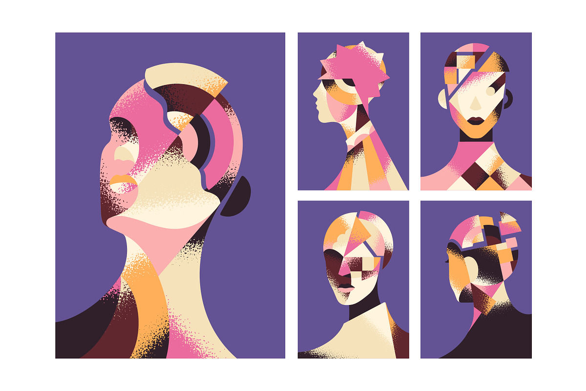 Abstract geometric woman faces cards, a Decorative Illustration by PaperTrident (Photo 1 of 3)