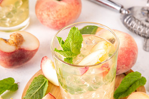 Flat chinese peach and lime lemonade, mojito cocktail, a Food & Drink Photo by Rimma