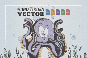 Octopus in Seaweed Illustration