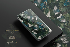 Magpie Birds Floral Pattern