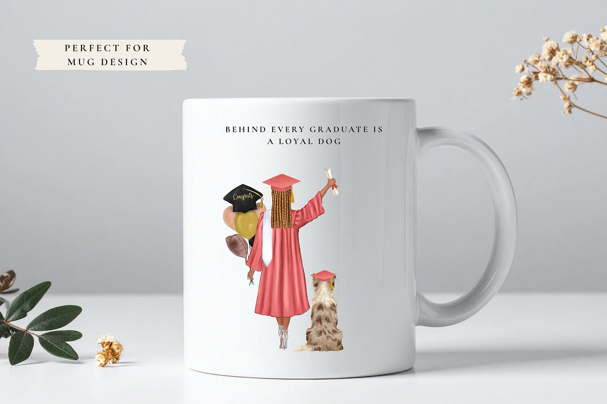 Graduation Girl with Dog Clipart Set, a Person Illustration by ColorfulPT (Photo 5 of 9)