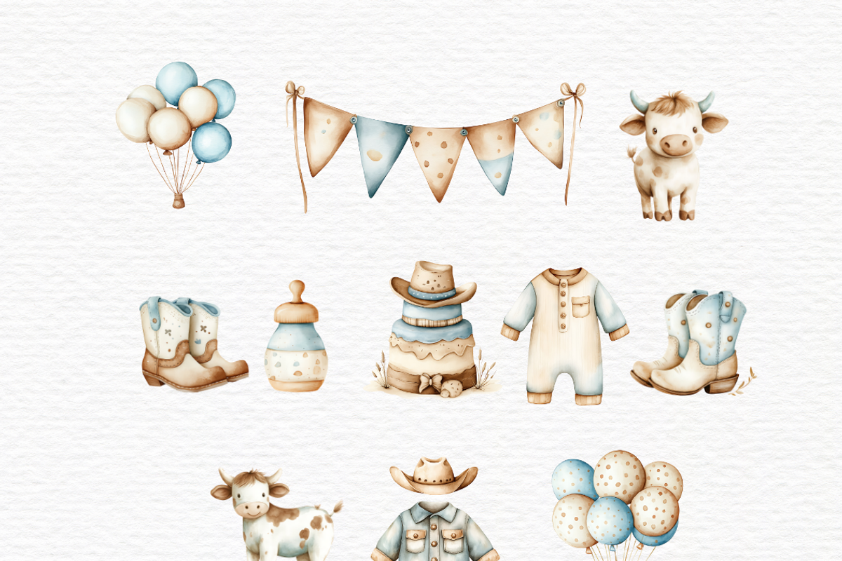 Baby cowboy boot clipart, Watercolor, a Decorative Illustration by Invite to Clipart (Photo 3 of 6)