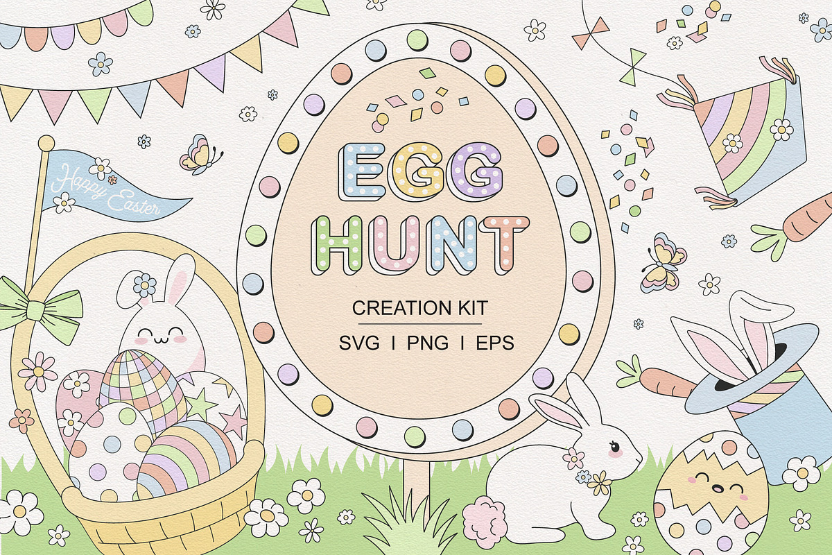 Pastel Easter Egg Hunt Clipart Kit, a Seasonal Illustration by @olga.angelloz (Photo 1 of 3)