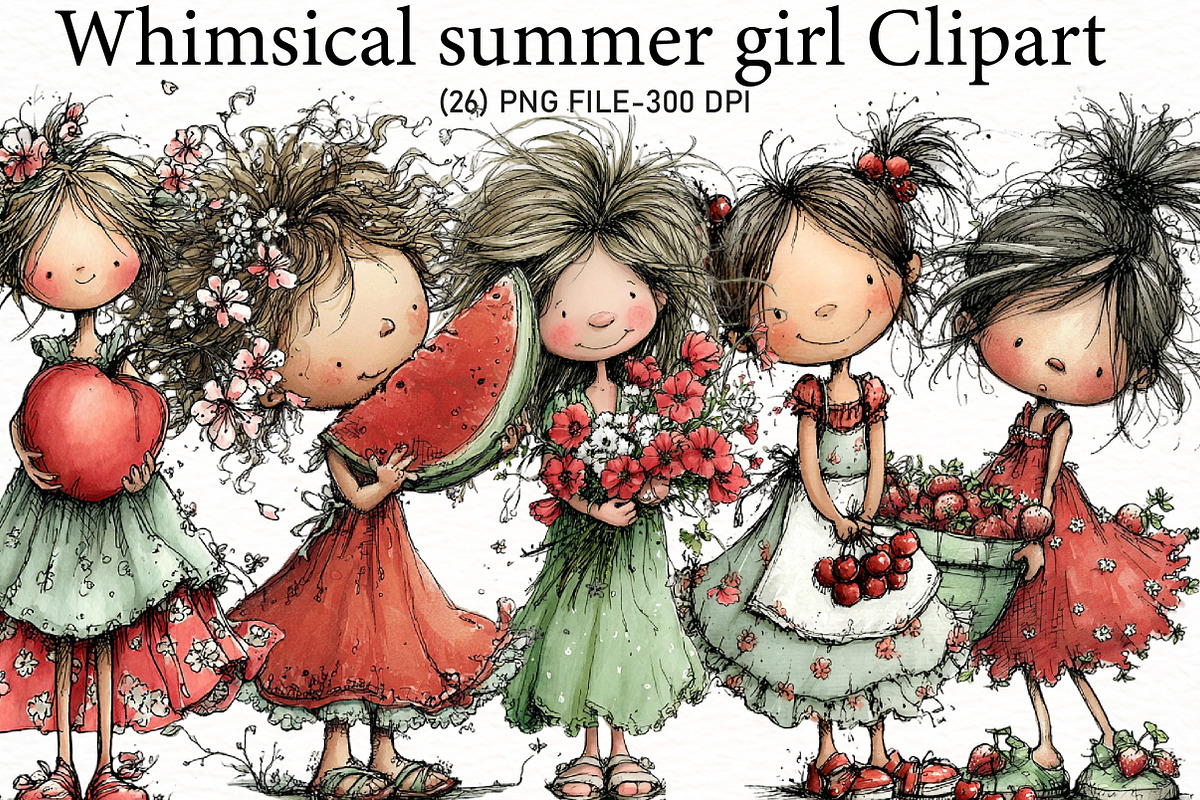 Whimsical summer girl Clipart, an Illustration by Designworld (Photo 1 of 6)