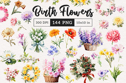 Birth Month Flower Clipart Bundle, an Illustration by PaintPixelCo