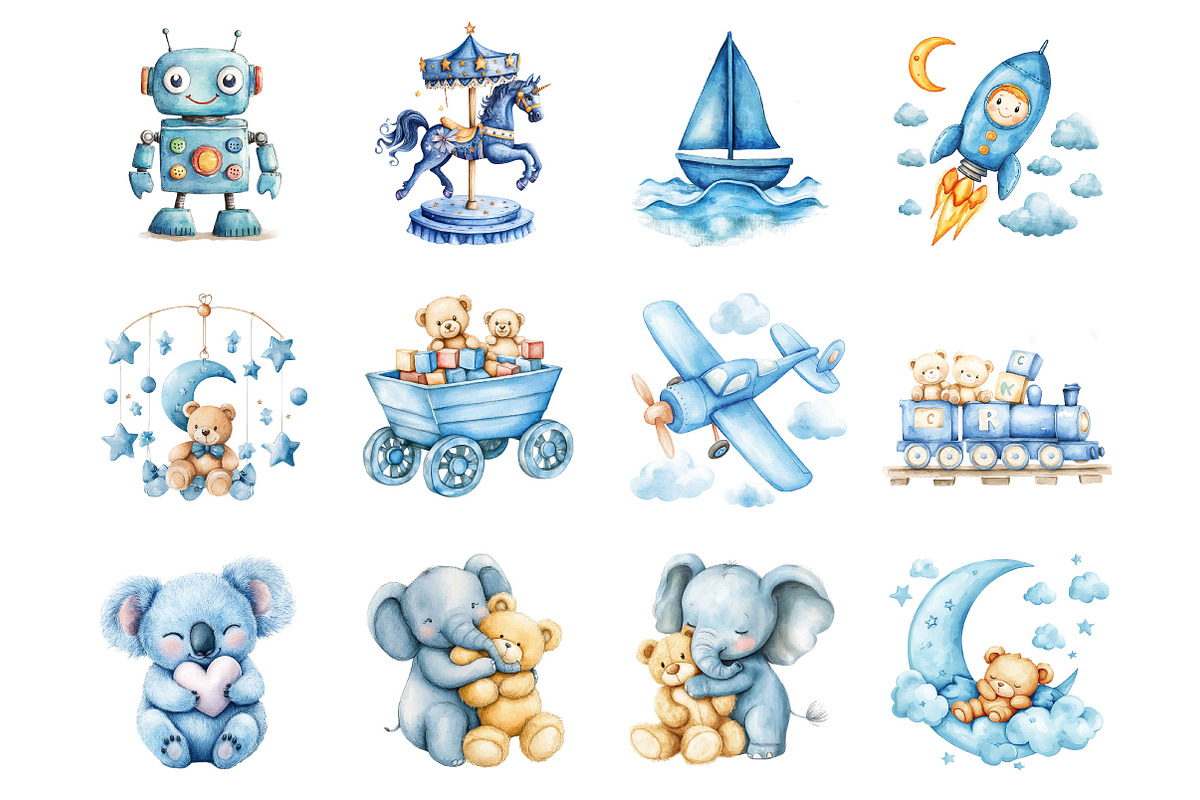 Baby Boy Blue Toys Clipart, a Seasonal Illustration by Designking (Photo 2 of 5)