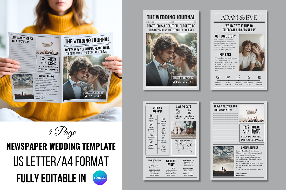Newspaper Wedding Invitation, an Invitation Template by ZoloDesignHub (Photo 1 of 10)