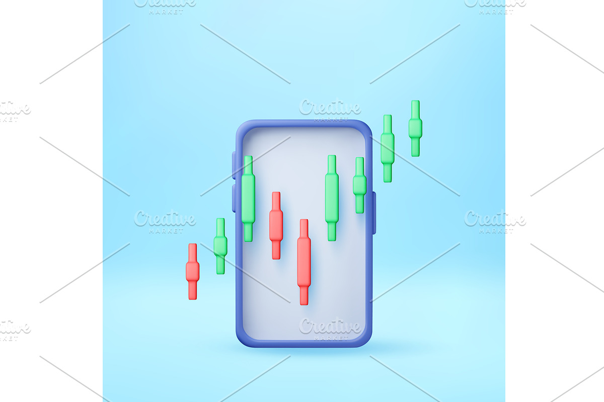 Smartphone with 3d candlestick chart, a Finance Illustration by Abscent