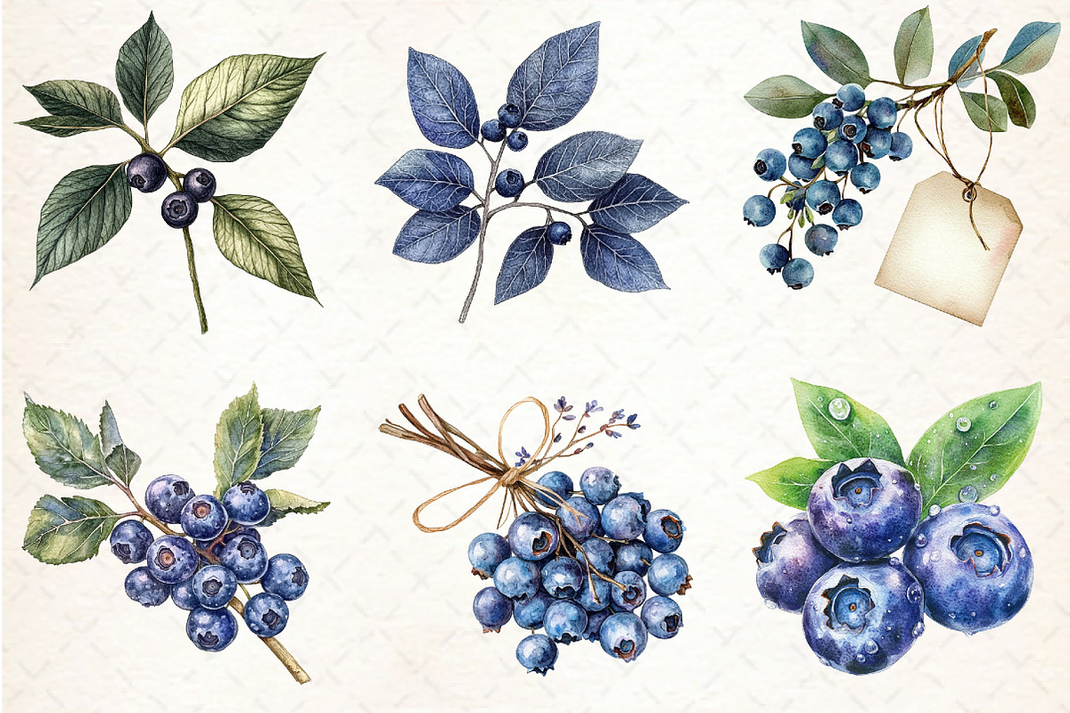 Watercolor Blueberries Clipart, an Illustration by Libby Wishes (Photo 2 of 11)