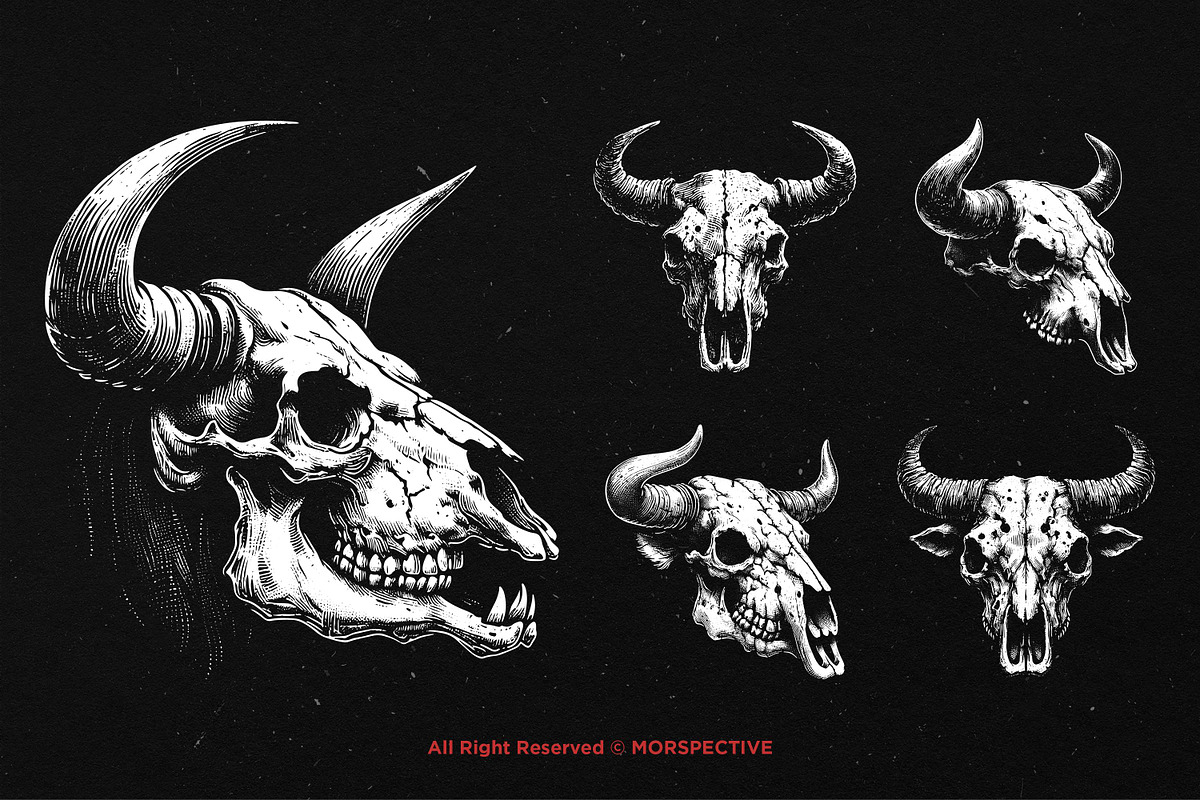 10 Bundle Dark Art Bull Skull Animal, an Illustration by Morspective (Photo 5 of 7)