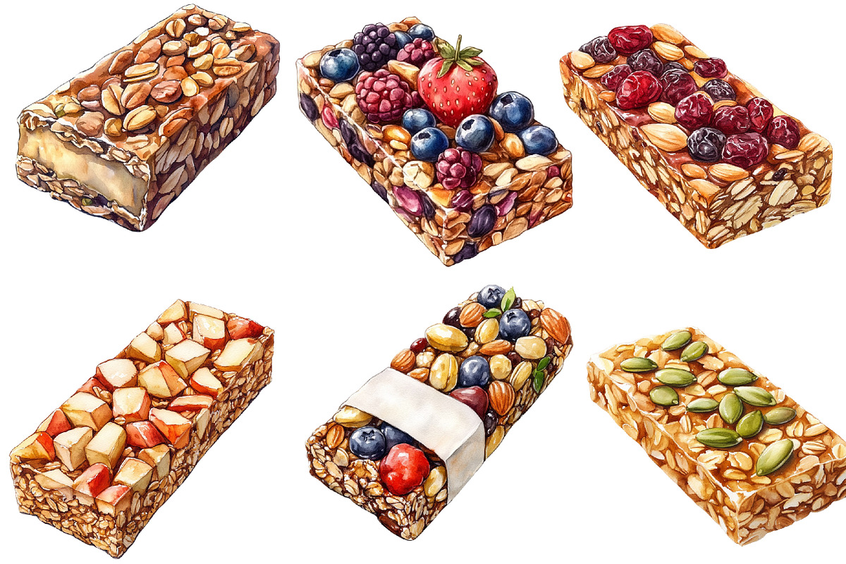 Granola Bar Watercolor Clipart, an Illustration by Designworld (Photo 6 of 7)