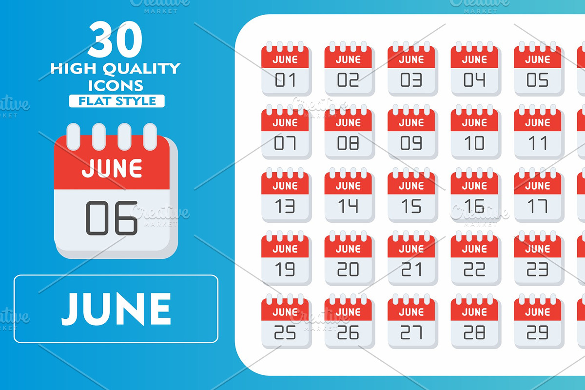 June Month Flat Icons, an Icon by Pexelpy