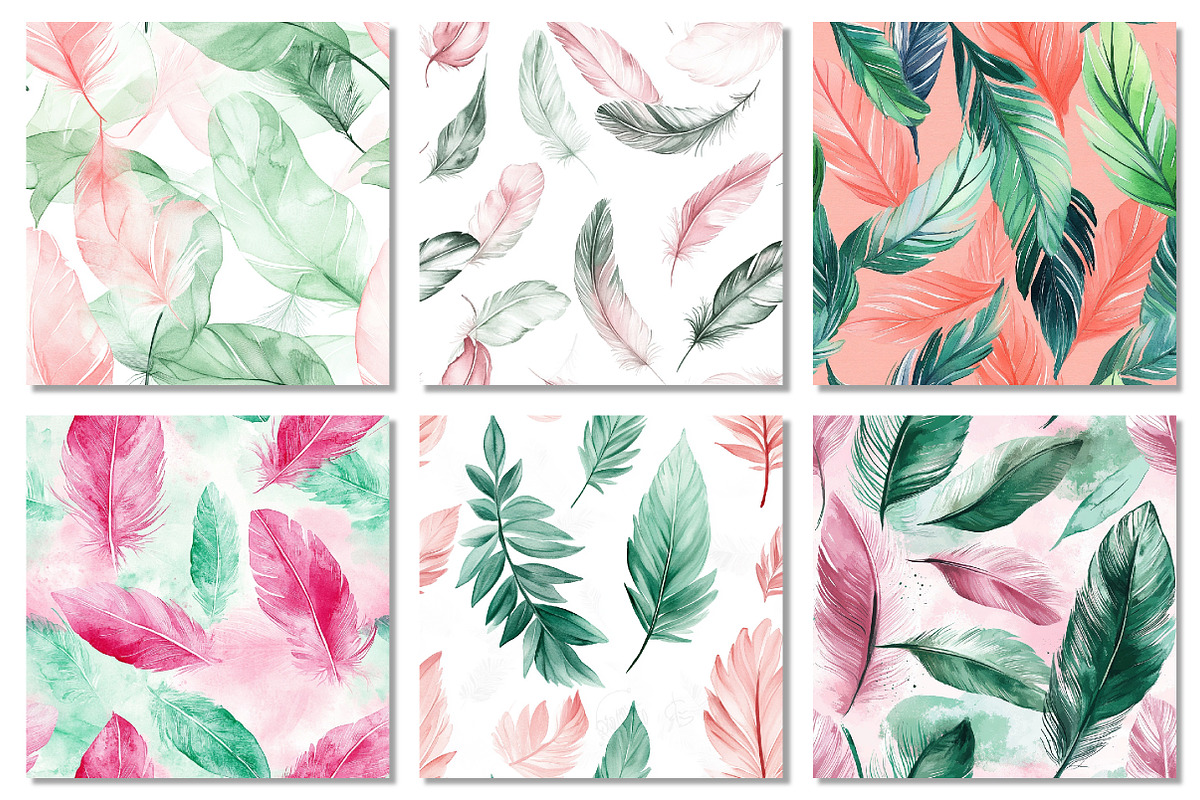 Pink & Green Feather Seamless Patter, a Texture Graphic by Dream Creation (Photo 4 of 7)