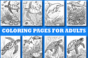 Ocean Animal Adult Coloring Pages, an Illustration by Design Home (Thumbnail 3 of 7)