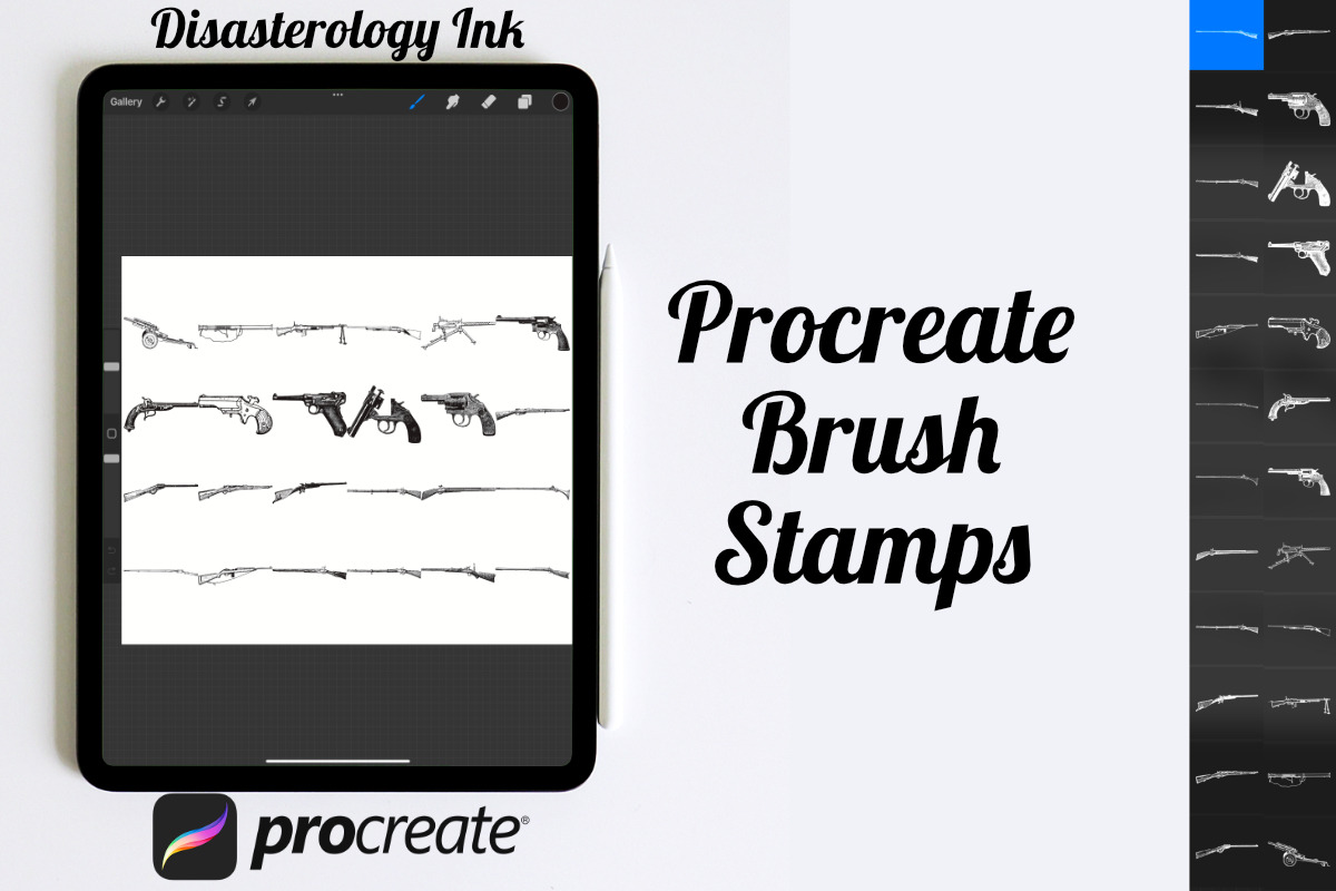 Vintage Gun Firearm Set 1 Procreate, a Brush Add-On by Disasterology Ink (Photo 3 of 10)