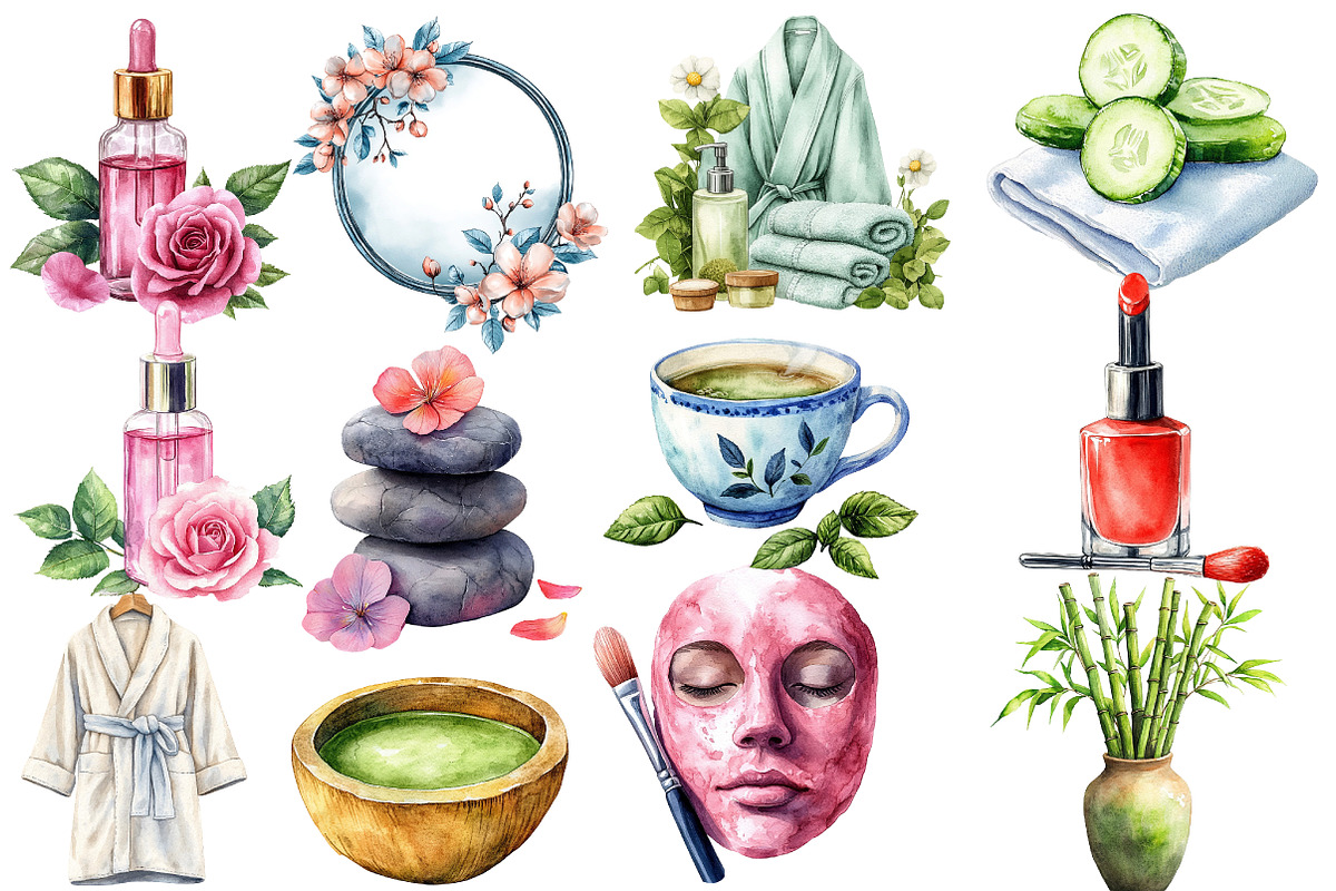 Watercolor Beauty Spa Clipart Bundle, an Illustration by Designworld (Photo 2 of 5)