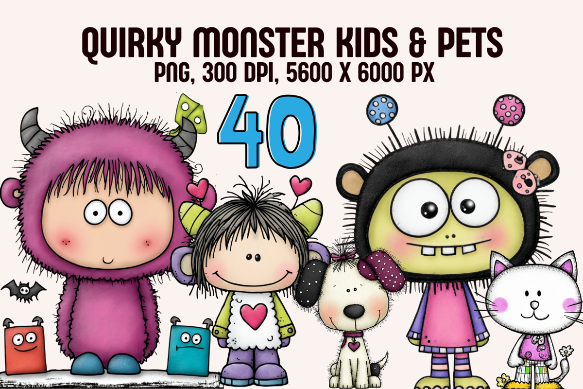 Quirky Monster Kids and Their Pets, a Person Illustration by PrintHaven Designs (Photo 1 of 6)