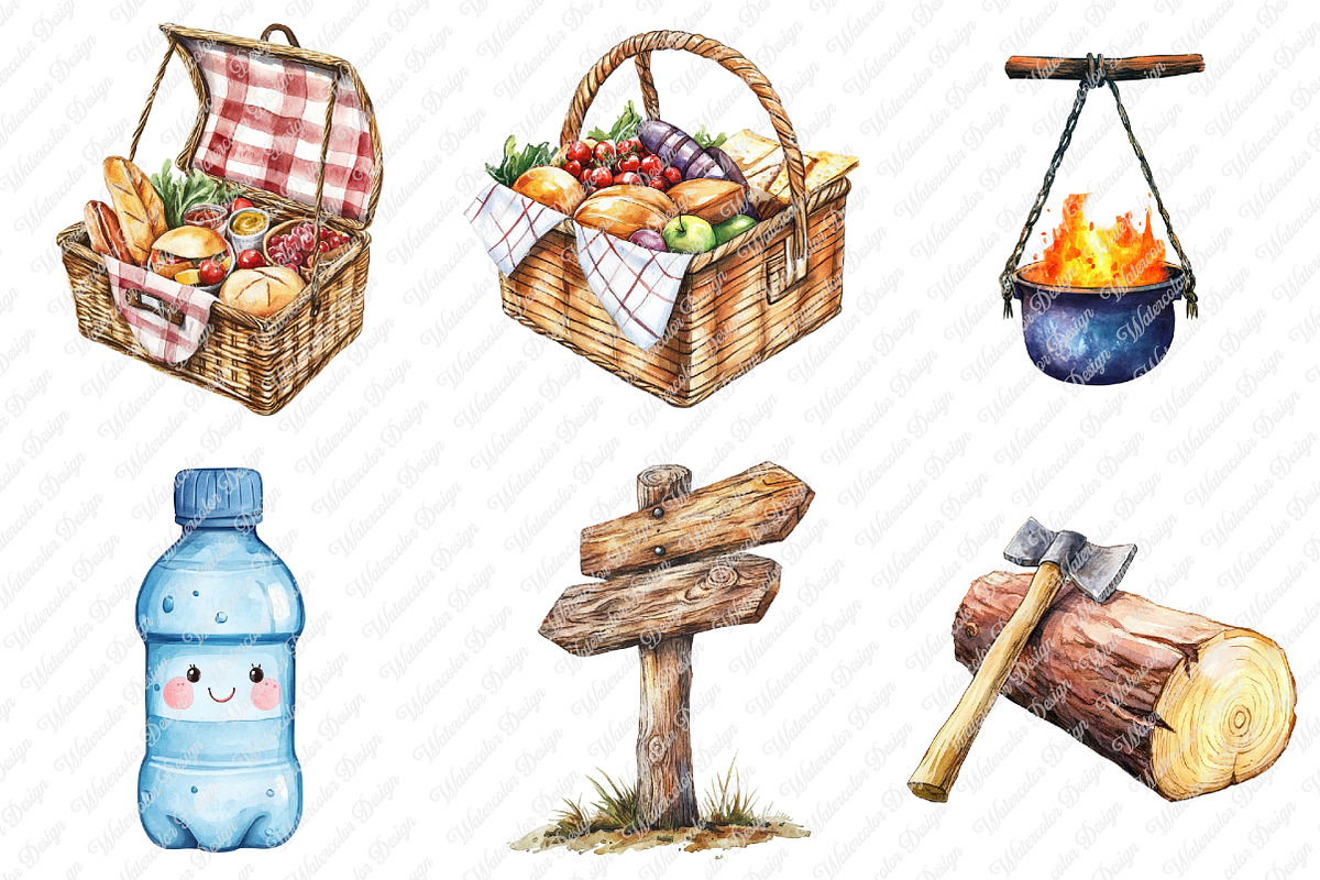 Watercolor Camping Clipart, an Illustration by Watercolor design (Photo 3 of 11)