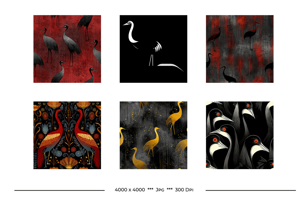 Crane Retro Art Style Patterns, a Pattern Graphic by karenfoleyphoto (Photo 4 of 7)