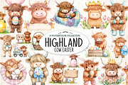 Highland Cow Easter Clipart, an Illustration by Watercolor design (Thumbnail 1 of 4)