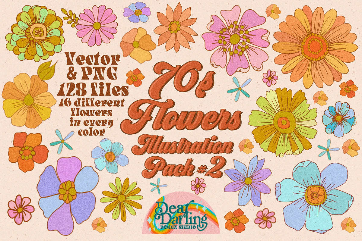70s Flowers Vector Illustrations, a Decorative Illustration by Dear Darling Design (Photo 1 of 8)