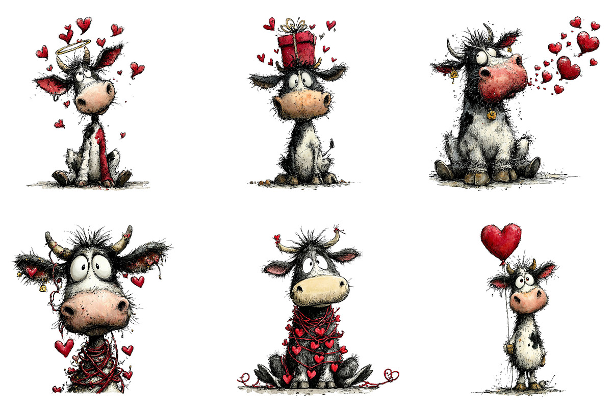 Funny Valentine's Cow Clipart, an Illustration by Dream Creation (Photo 3 of 7)