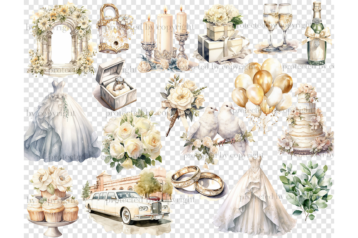 Watercolor Wedding Clipart Bundle, a Decorative Illustration by GlamArtZhanna (Photo 5 of 7)