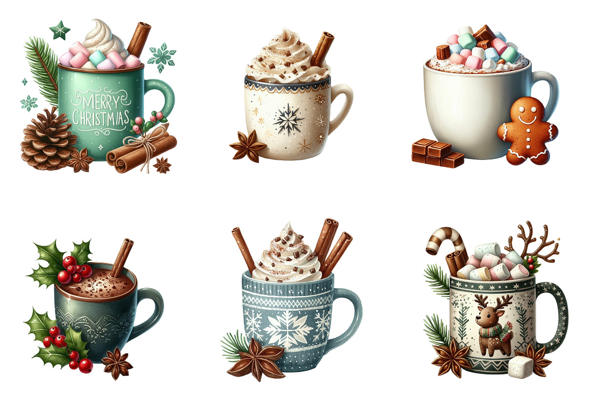 Watercolor Christmas Drinks Clipart, an Illustration by SinaCreation (Photo 3 of 7)
