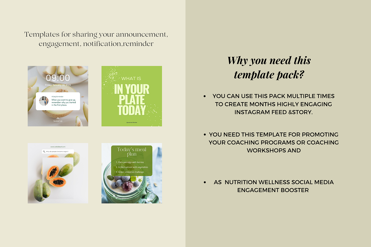 Nutrition Coach Instagram Canva Kit, a Social Media Template by Deepa Template Studio (Photo 8 of 12)