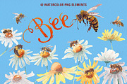 Watercolor happy bee clipart set, an Illustration by Art & Things (Thumbnail 3 of 6)