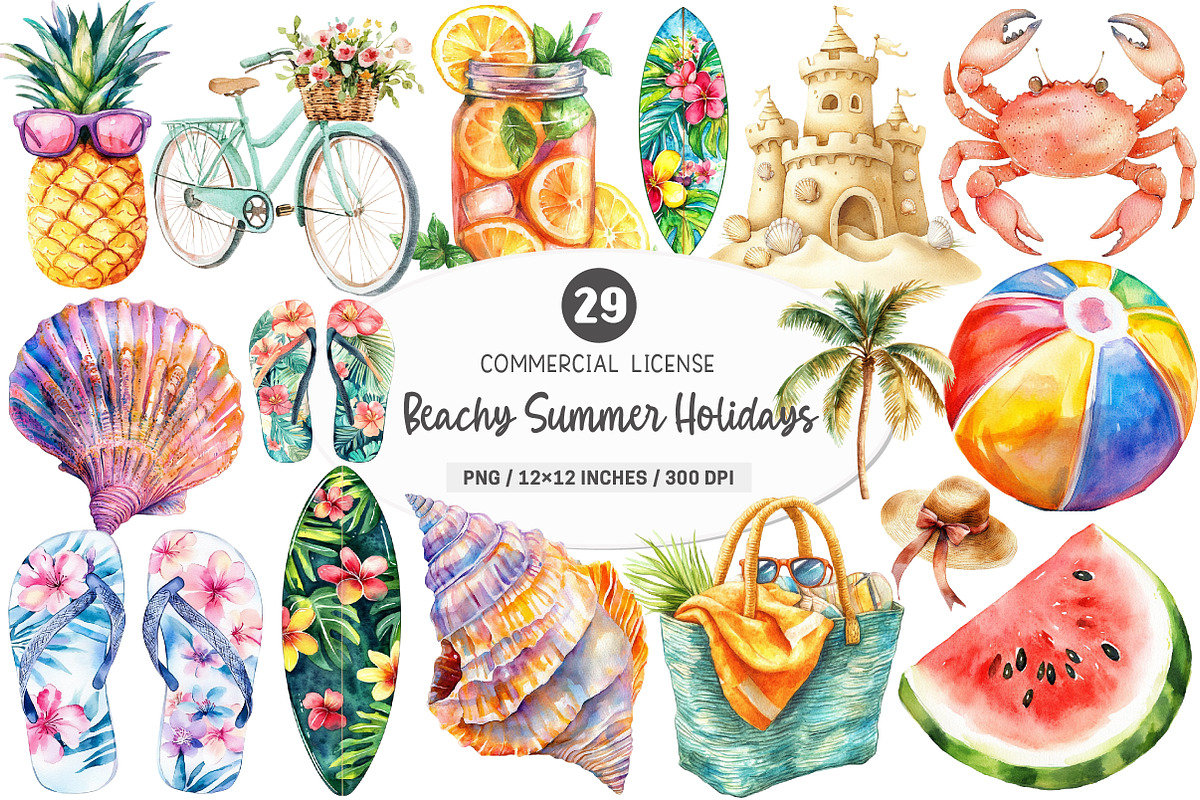Beachy Summer Holidays Clipart PNG, an Illustration by SinaCreation (Photo 1 of 5)