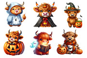 Cute Halloween Highland Cow Clipart, an Illustration by Dream Creation (Thumbnail 3 of 6)