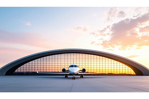 Private jet in front of modern, a Transportation Photo by Igor Tichonow