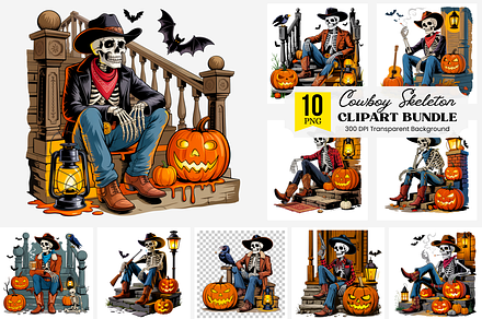 Halloween Cowboy Skeleton PNG Bundle