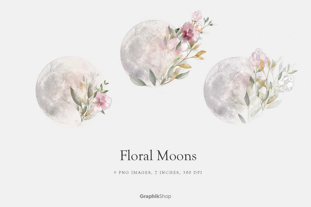 Watercolor Floral Moons, an Illustration by Chus Moreno Studio (Photo 3 of 6)