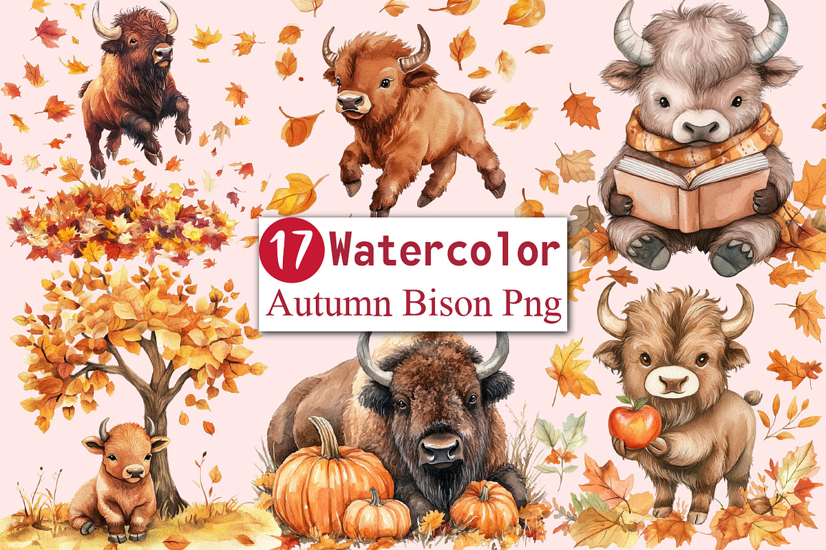 Autumn Bison Sublimation Clipart, an Illustration by CitraGraphics (Photo 1 of 6)