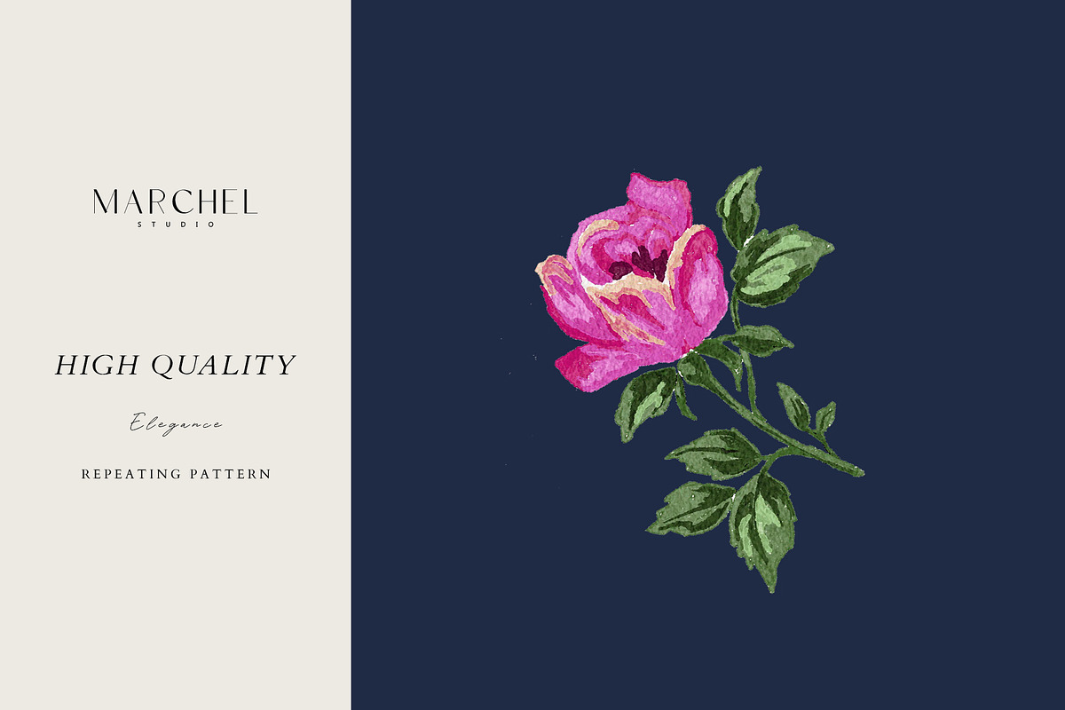 Flora Rose, Watercolor Floral Roses, a Pattern Graphic by Marchel Studio (Photo 2 of 3)