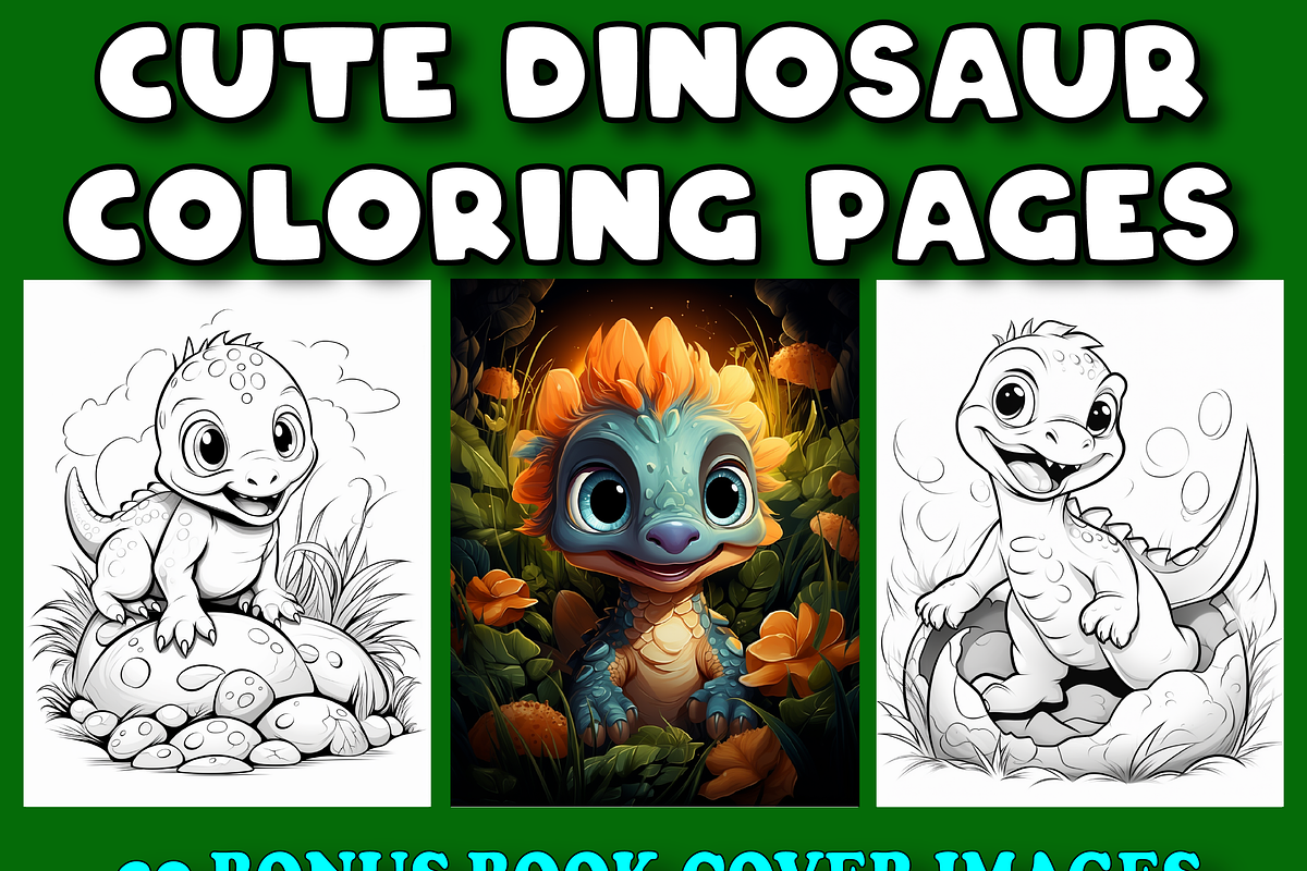 50 Cute Dinosaur Coloring Pages, an Animal Illustration by Design Station (Photo 1 of 4)